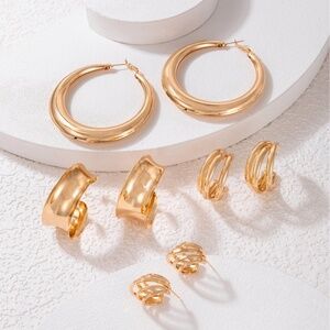 4-Pair Gold-Tone Earring Set – Hoops, Cuffs & Studs – Modern, Chic Essentials